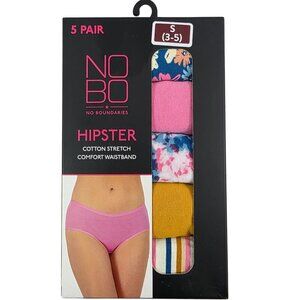 No Boundaries 5-Pack Cotton Stretch Comfort Waistband Hipster Panties – Small